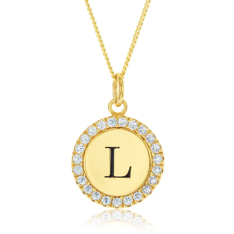 Celebrate Every Occasion With Sparkling Savings Sterling Silver Gold Plated Round Initial "L" Pendant On 45cm Chain