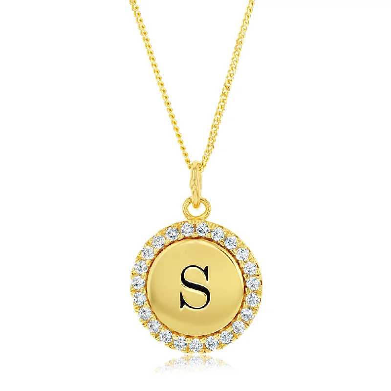Last Chance To Shop High-End Jewelry At Markdown Prices Sterling Silver Gold Plated Round Initial "S" Pendant On 45cm Chain