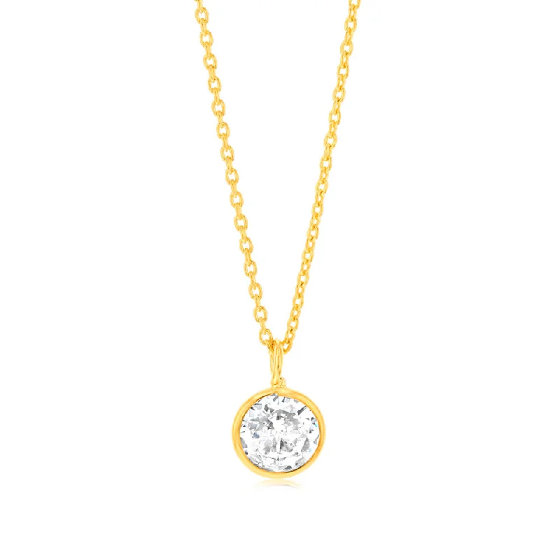 Elegant Necklaces And Bracelets At Limited-Time Offers Sterling Silver Gold Plated Round Zirconia Pendant On Chain