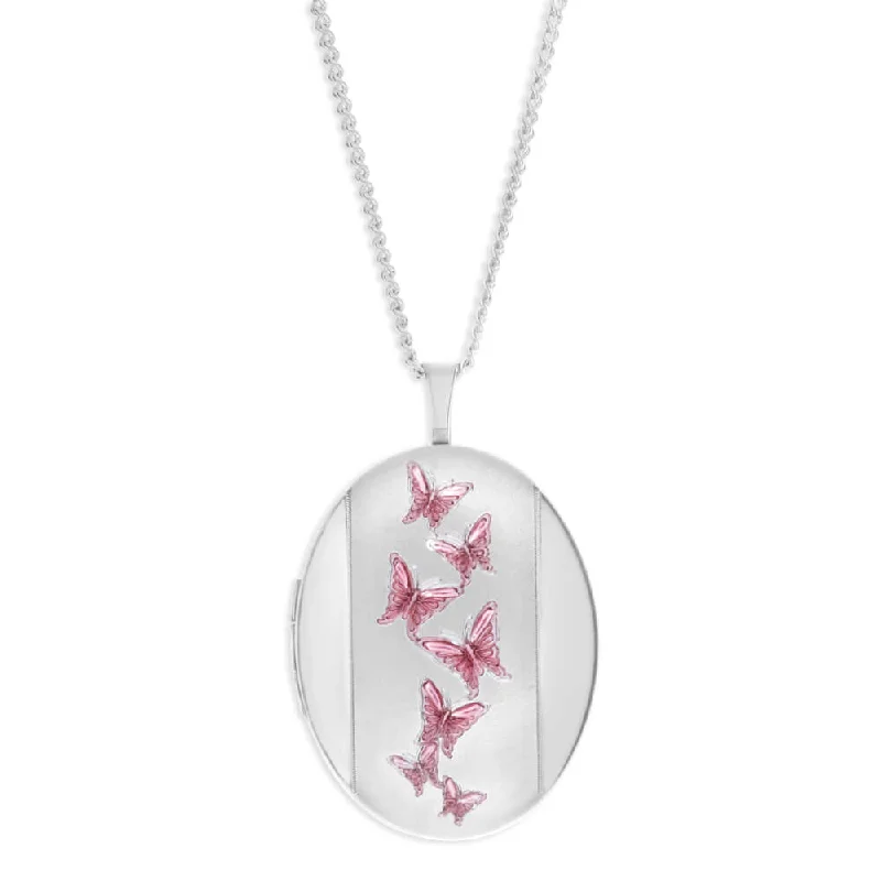 Luxury Meets Affordability – Jewelry Sale Live Now Sterling Silver Pink Butterfly Oval Locket 20mm