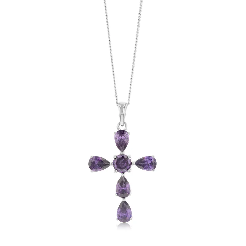 Unmissable Jewelry Clearance – Final Reductions Sterling Silver Purple Zirconia Cross Pendant
