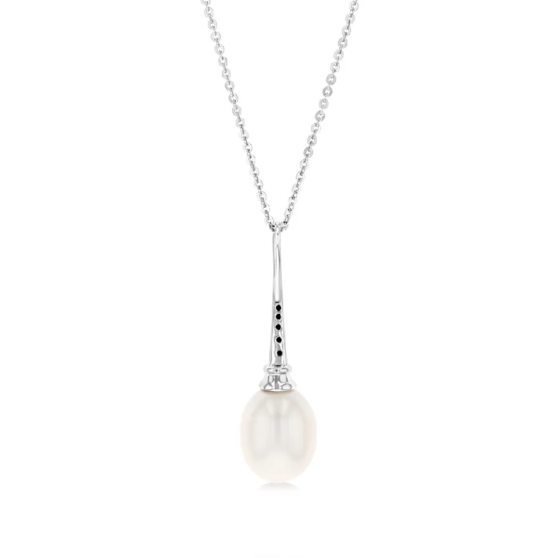 Exclusive Jewelry Bundles At Discounted Prices Sterling Silver Rhodium Plated 9-9.5mm Oval Fresh Water Pearl Pendant On Chain