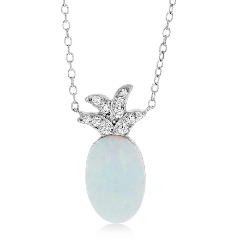 Shop Trending Jewelry With Exclusive Savings Sterling Silver Rhodium Plated Created White Opal Pendant With 45cm Chain