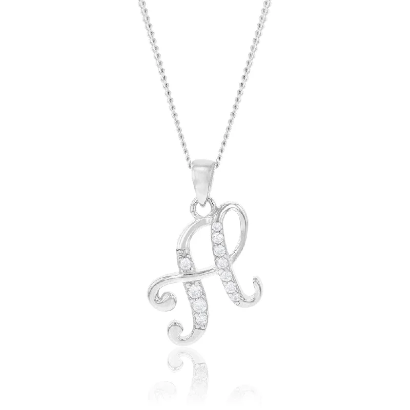 Glamorous Jewelry, Glamorous Deals – Shop Now Sterling Silver Rhodium Plated Cubic Zirconia Script "H " Initial Pendant