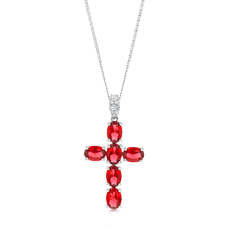 Affordable Luxury Jewelry – Style At A Great Price Sterling Silver Rhodium Plated Oval Red Stone Cross Pendant