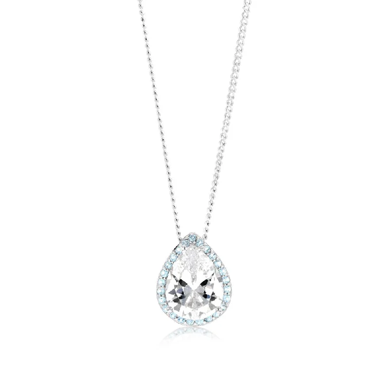 Flash Sale On Elegant Jewelry – Don't Miss Out Sterling Silver Rhodium Plated Pear Shaped Light Blue And White Zirconia Pendant