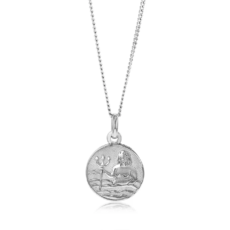 Exclusive Gemstone Jewelry At Special Prices Sterling Silver Rhodium Plated Round Zodiac Aquarius Pendant