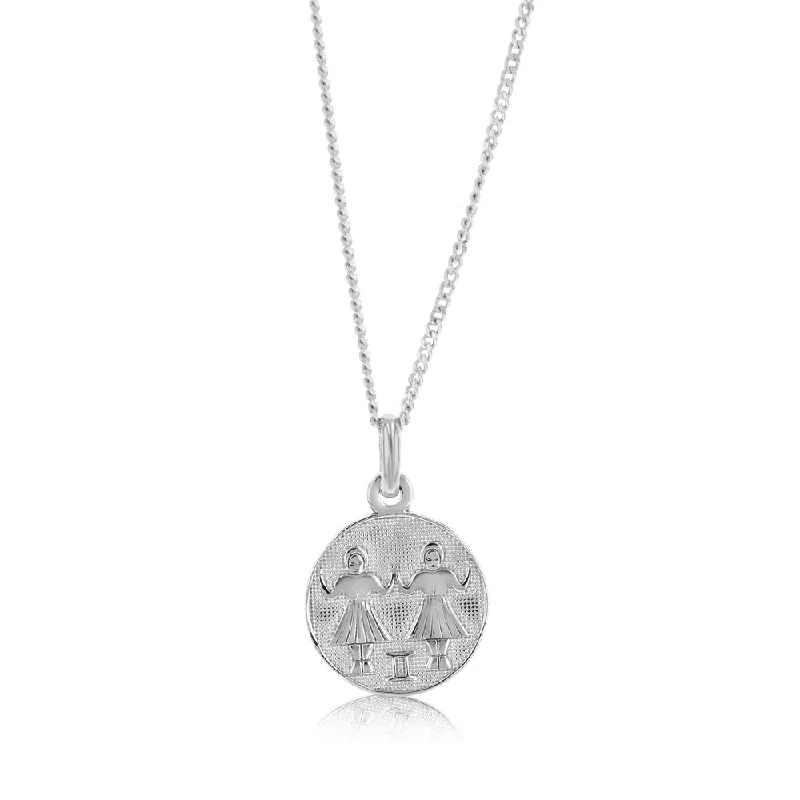 Luxury Meets Affordability – Jewelry Sale Now Live Sterling Silver Rhodium Plated Round Zodiac Gemini Pendant