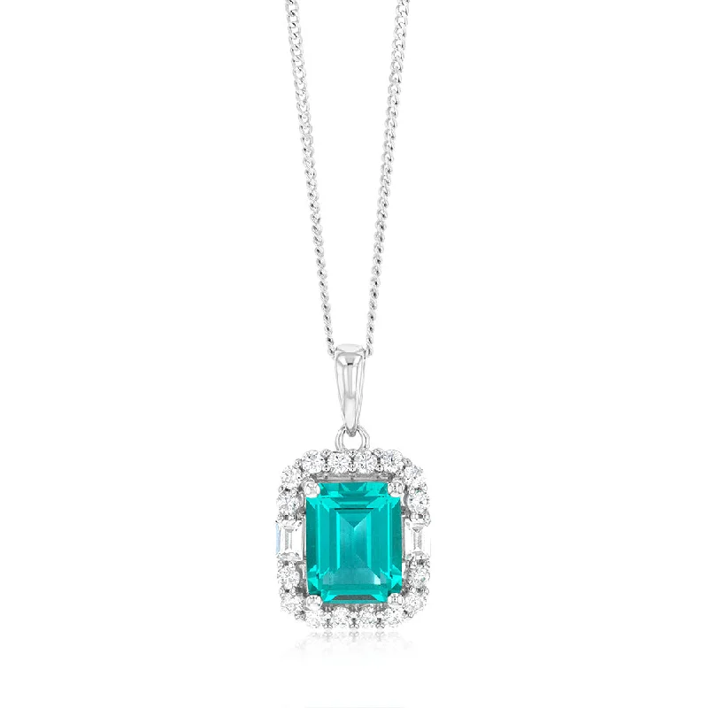 Huge Savings On Premium Jewelry Styles Sterling Silver Rhodium Plated White And Emerald Green Cubic Zirconia Rectangle Pendant