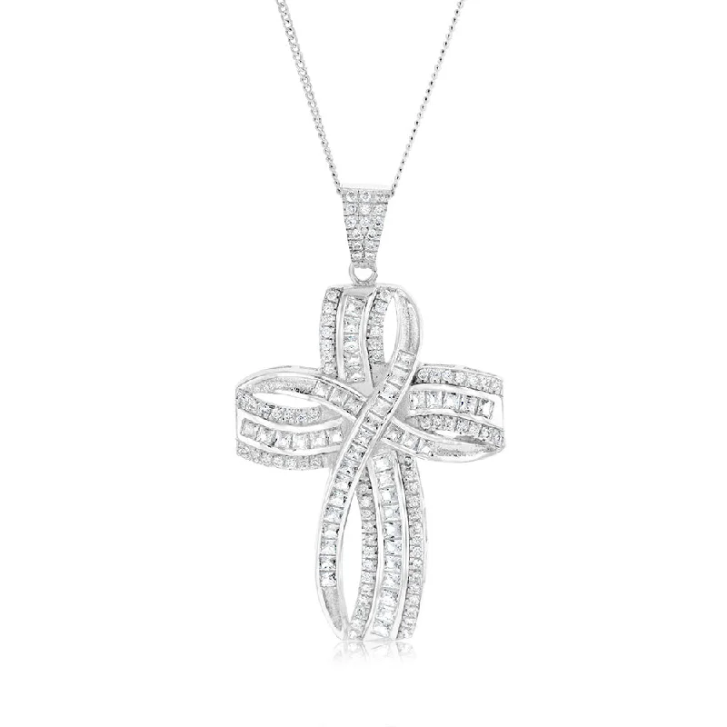 Luxury Jewelry Now At Special Promotional Rates Sterling Silver Zirconia Fancy Cross Pendant