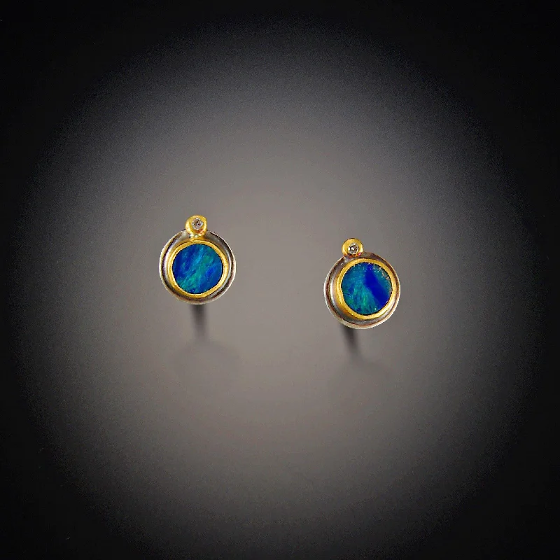Shop Stylish Jewelry Now And Save Big Tiny Australian Opal Stud Earrings with Diamonds