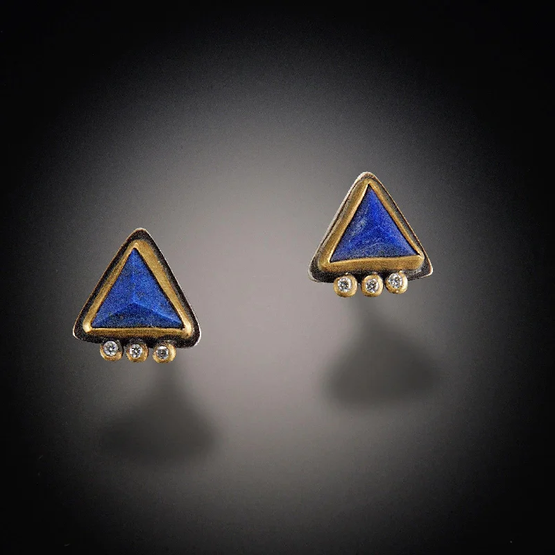 Limited-Time Offer On Premium Jewelry Collections Triangle Lapis Stud Earrings with Three Diamond Dots