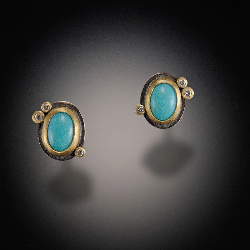 Limited-Stock Jewelry Clearance – Grab Your Favorites Now Turquoise Stud Earrings with Three Diamond Dots