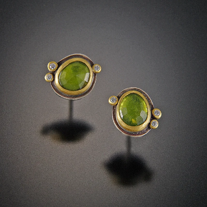 Grab Your Dream Jewelry At The Lowest Prices Vesuvianite Stud Earrings with Diamonds