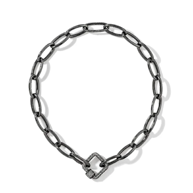 Versatile Layering Jewelry For Effortless Chic Black Square & Oval Carabiners on Links Chain Necklace