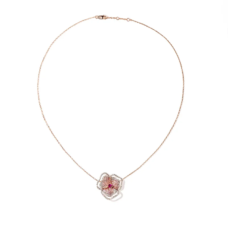 Personalized Jewelry Sale – Unique Gifts At Low Prices Bloom Small Flower Halo Light Pink Sapphire Necklace in Rose Gold