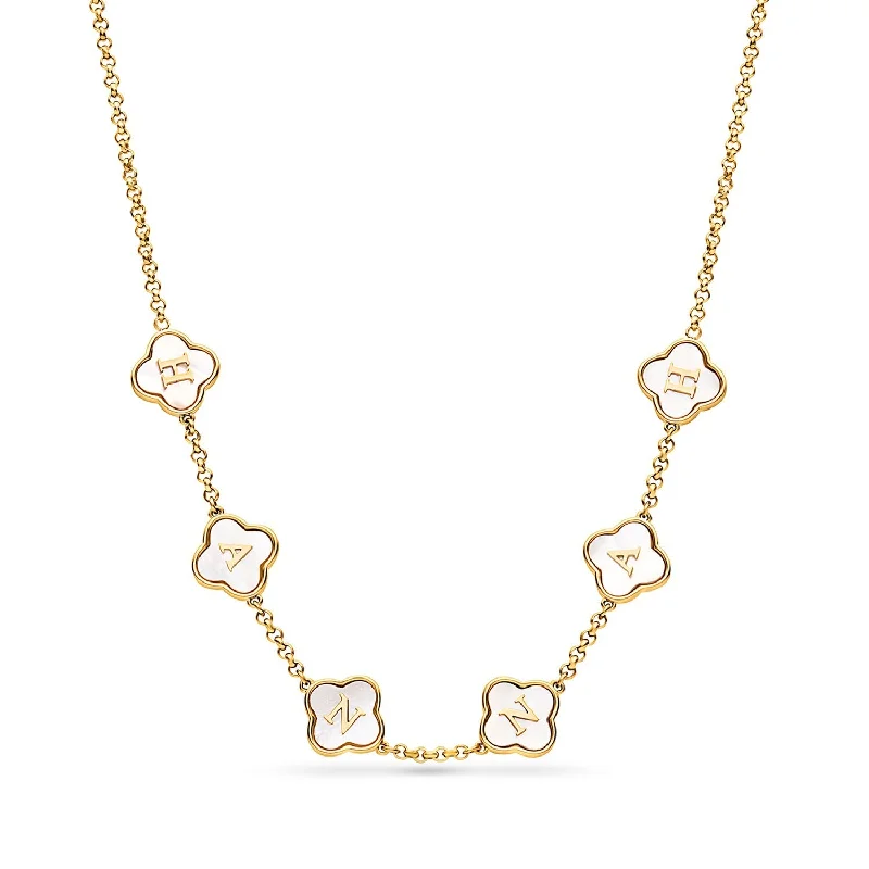 Get The Jewelry You Love At A Price You Love Pearl Clover Custom Name Necklace (Gold)