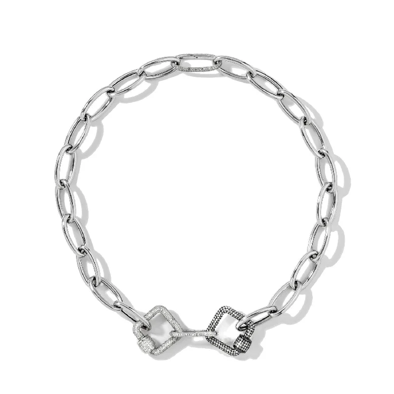 Handcrafted Jewelry Sale – Unique Designs At Low Prices White & Black Square Carabiners on Links Chain Necklace