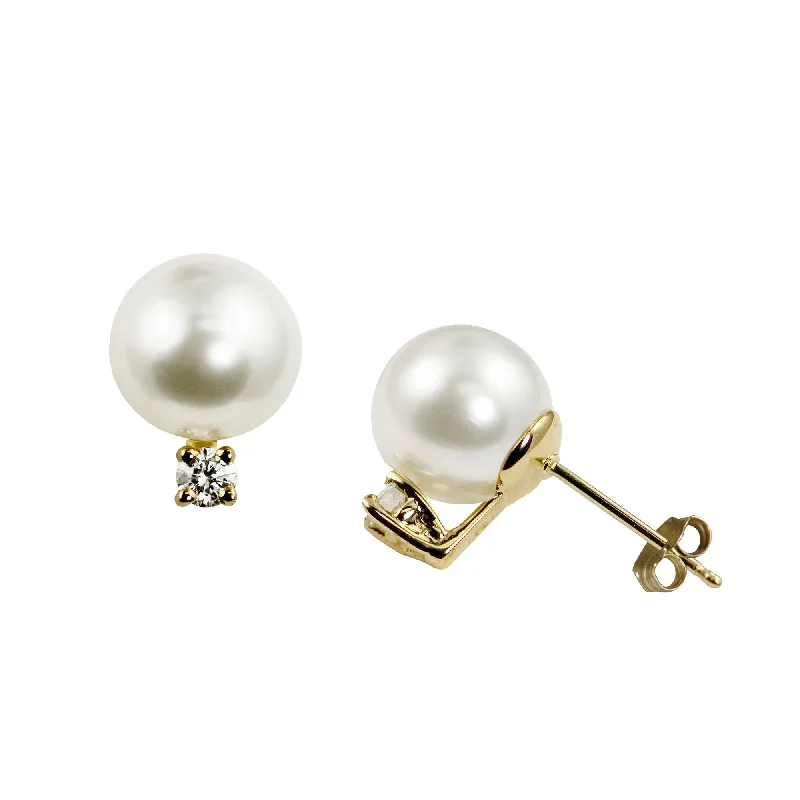 7mm “A” Akoya Pearl & Diamond 14K Yellow Gold Stud Earrings