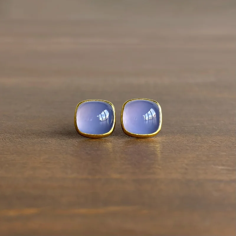 Exclusive Online Jewelry Sale – Don't Wait Blue Chalcedony Cushion Cabochon Stud Earrings