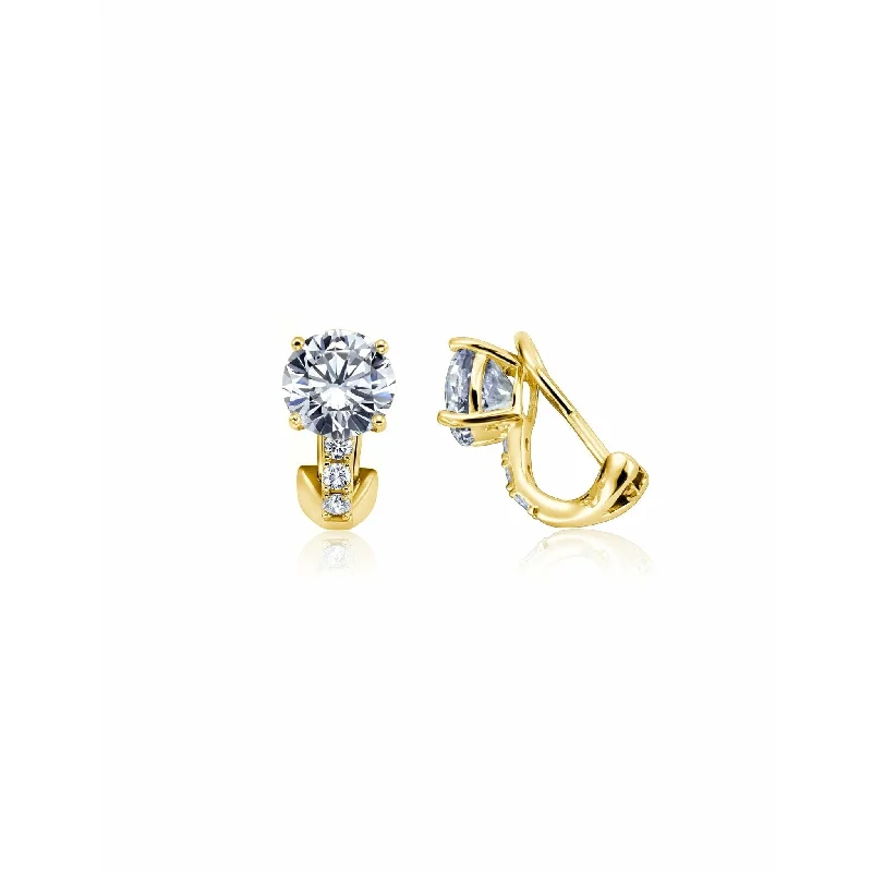 CRISLU Postless (Clip) Stud Earrings Finished in 18kt Yellow Gold