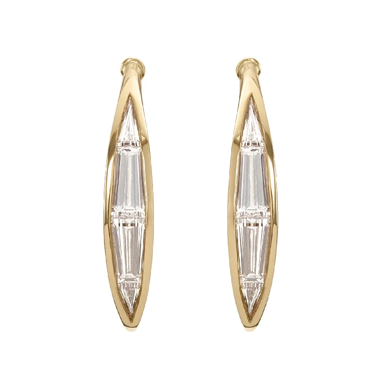 Tapered Baguette Diamond Curved Stud Earrings