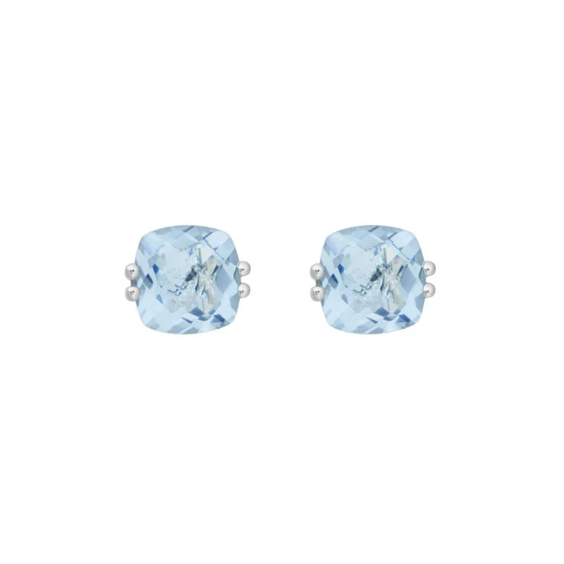 Cushion Aquamarine 14K White Gold 6mm Stud Earrings