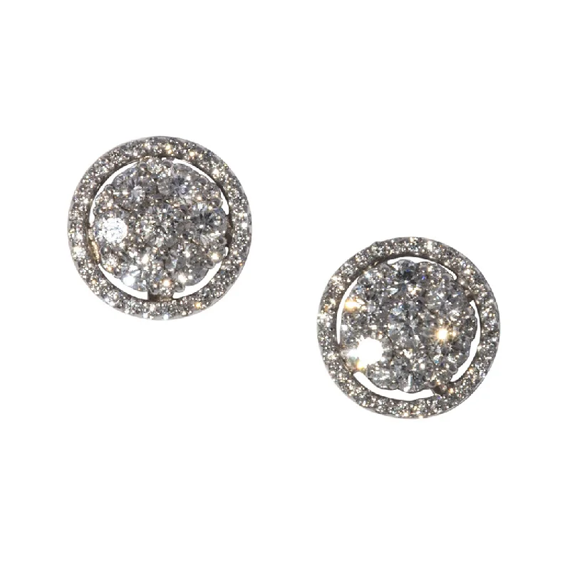 .95ct Diamond Cluster Halo 14K Gold Stud Earrings