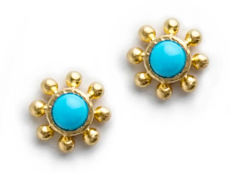 Elizabeth Locke Round Turquoise & Granulation Stud Earrings