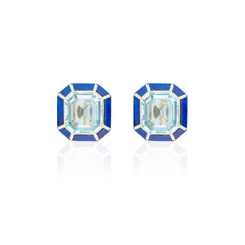 Goshwara Blue Topaz & Lapis Lazuli Inlay 18K Gold Stud Earrings