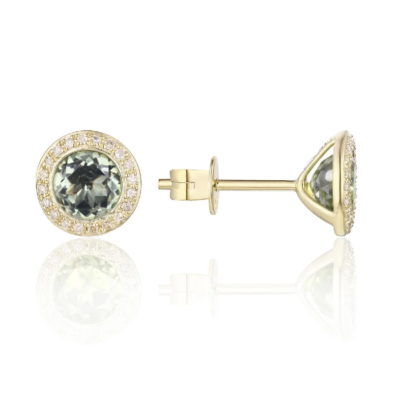 Green Amethyst & Diamond Halo 14K Yellow Gold Martini Stud Earrings