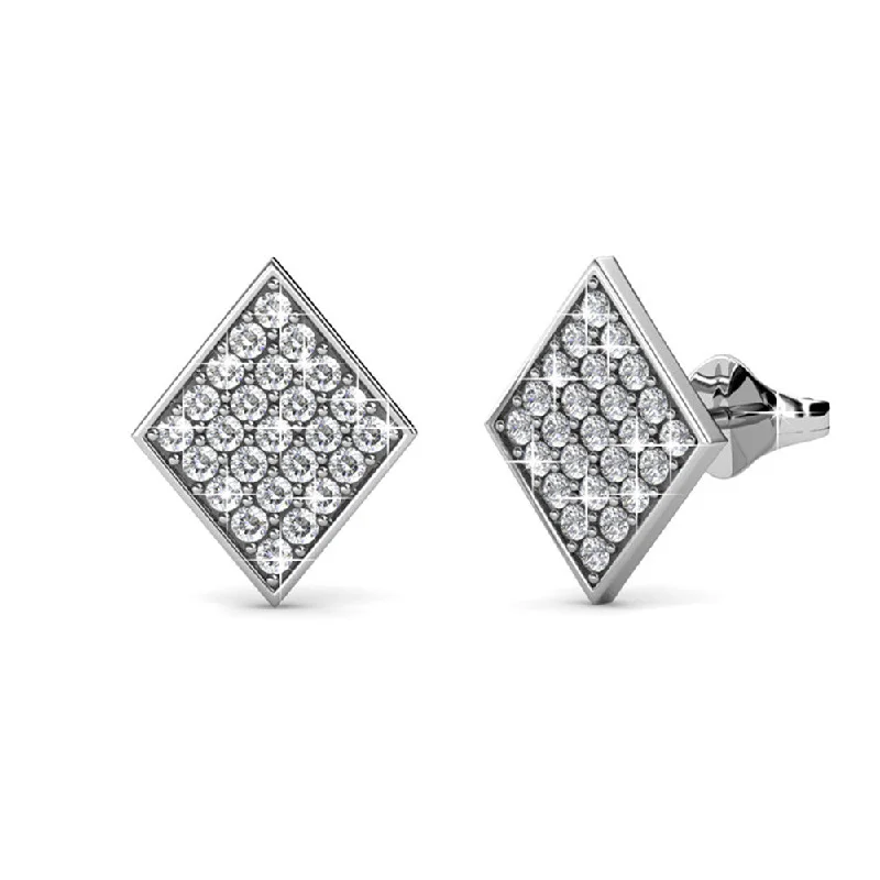 Lennon 18k White Gold Plated Diamond Shaped Stud Earrings with Swarovski Crystals