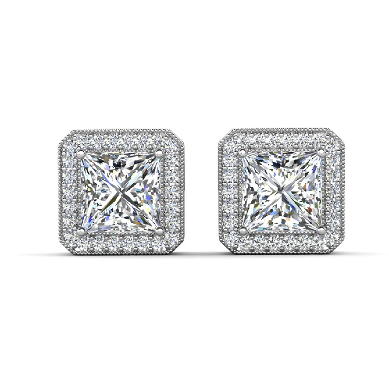 Jewelry Deals That Outshine The Rest Londyn 18k White Gold Plated Princess Cut Halo Stud Earrings with Simulated Diamond Crystals