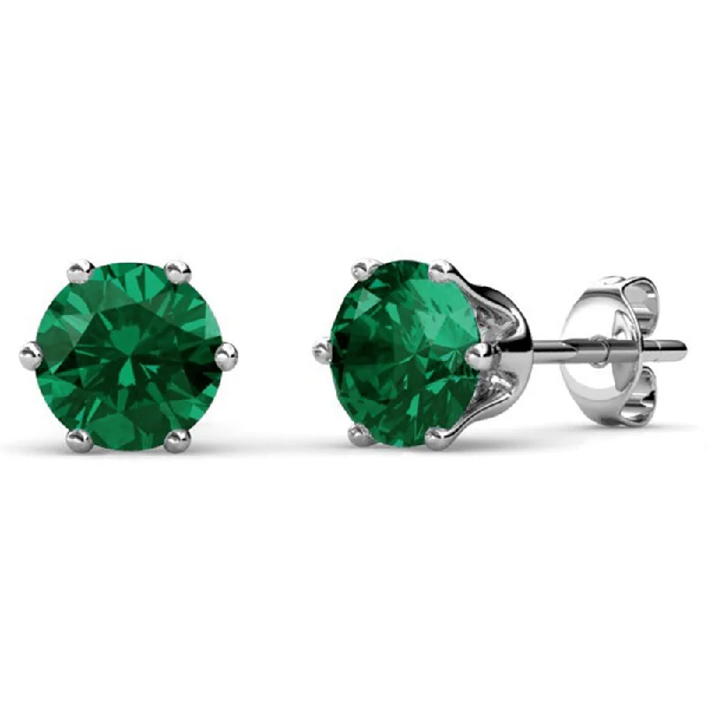 May Birthstone Emerald Earrings 18k White Gold Plated Stud Earrings with 1CT Swarovski Crystal