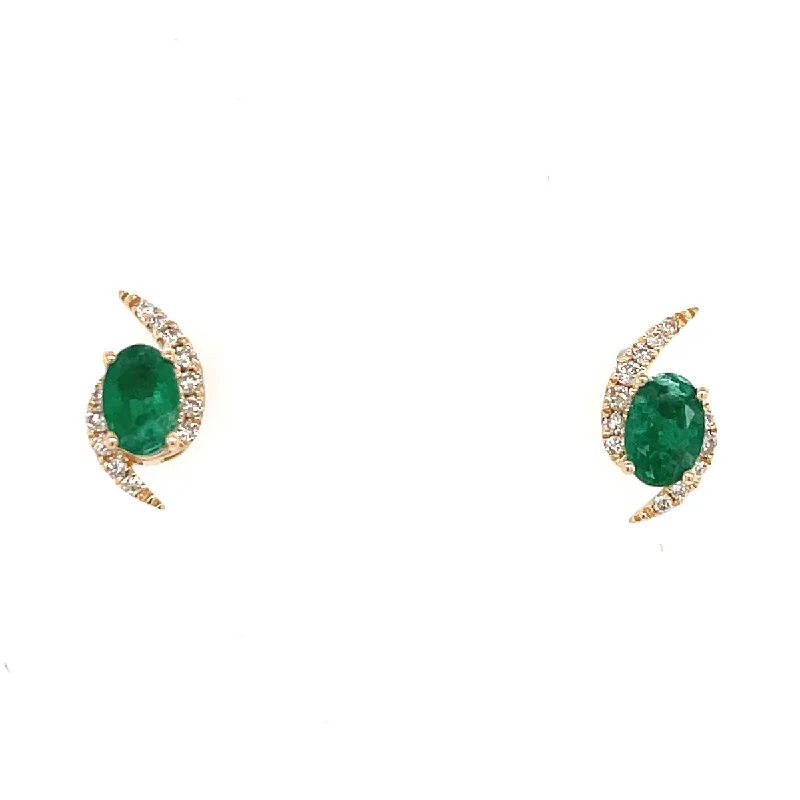 Bremer Jewelry Oval Emerald and Diamond Solitaire/Stud Earrings in 14K Yellow Gold (1.03ctw)