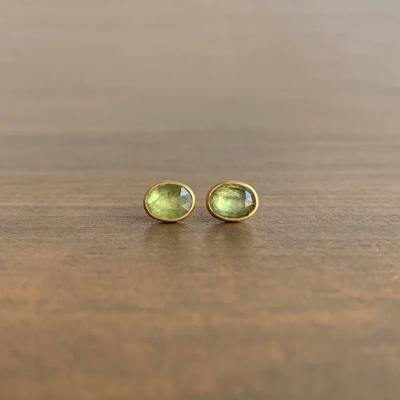 Oval Natural Lime-Aid Umba Sapphire Stud Earrings