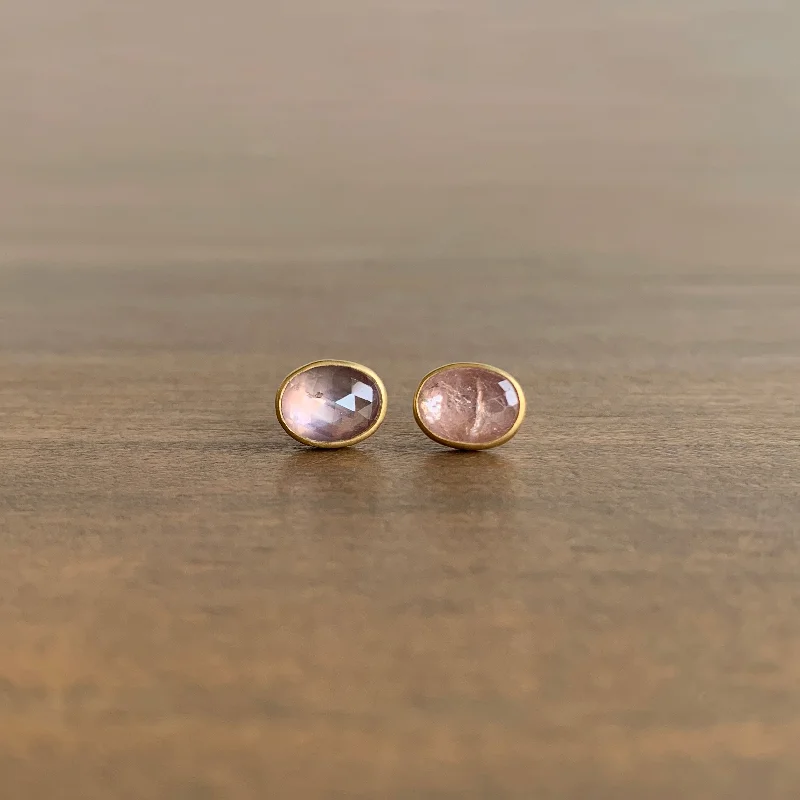 Oval Natural Pale Pink Umba Sapphire Stud Earrings