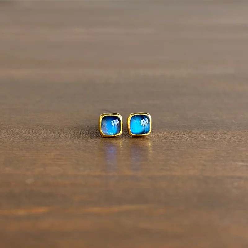 Jewelry Clearance – Final Chance To Save Big Rainbow Moonstone Cushion Cabochon Stud Earrings
