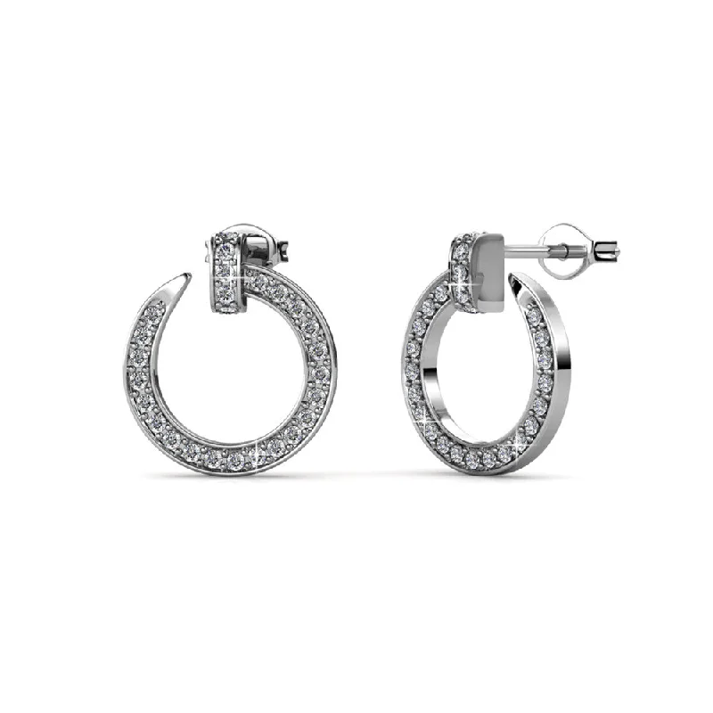 Raven 18k White Gold Plated Circle Drop Stud Earrings with Swarovski Crystals