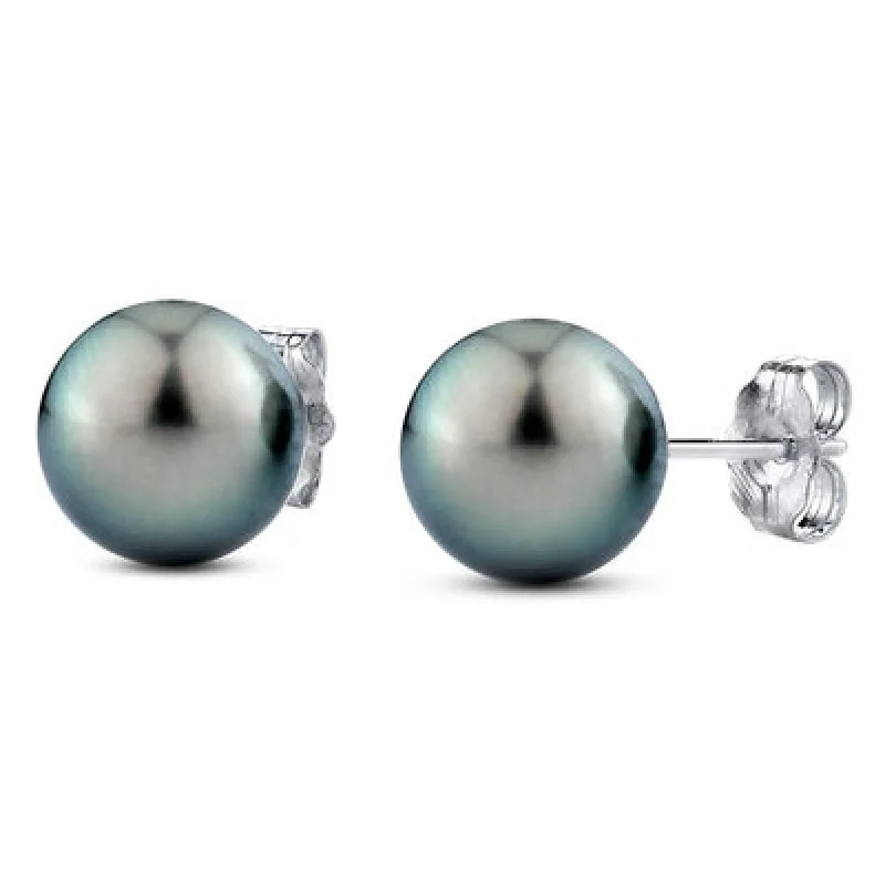 11mm Tahitian Cultured Pearl Stud Earrings in 14K White Gold