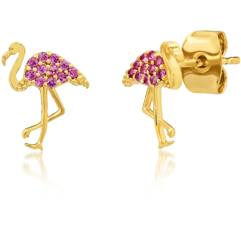 TAI GOLD PINK FLAMINGO STUD EARRINGS