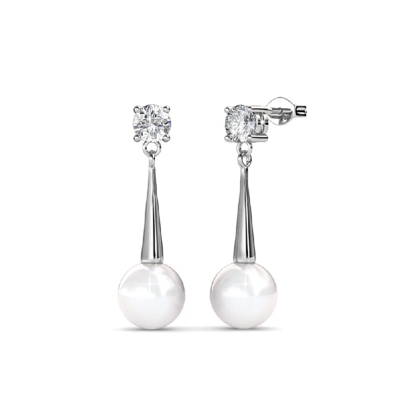 Tatum 18k White Gold Pearl Dangling Stud Earrings with Swarovski Crystals