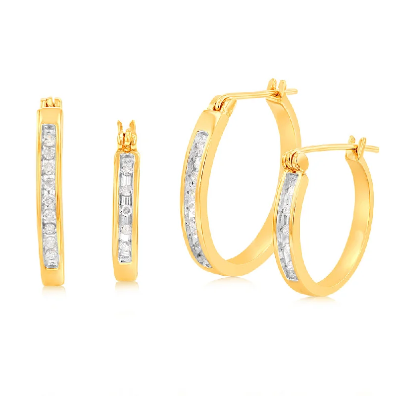 Seasonal Jewelry Clearance – Best Styles At The Lowest Prices 1/4 Carat Diamond Hoop Earring Set in Gold Plated Silver Seasonal Jewelry Clearance – Best Styles At The Lowest Prices 1/4 Carat Diamond Hoop Earring Set in Gold Plated Silver