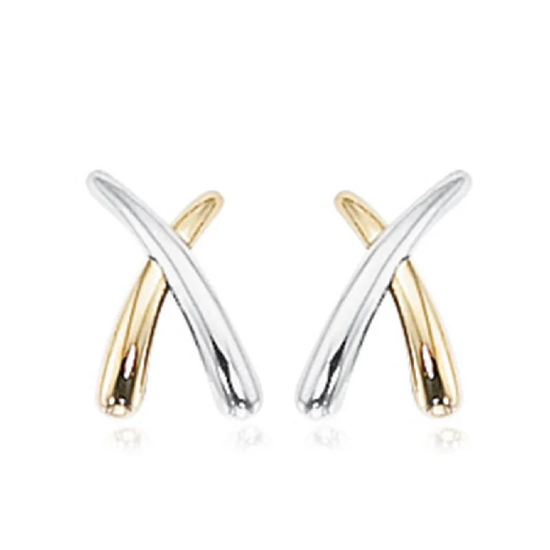 Luxury Jewelry Now At Special Promotional Rates 14K Yellow And White Gold X Stud Earrings