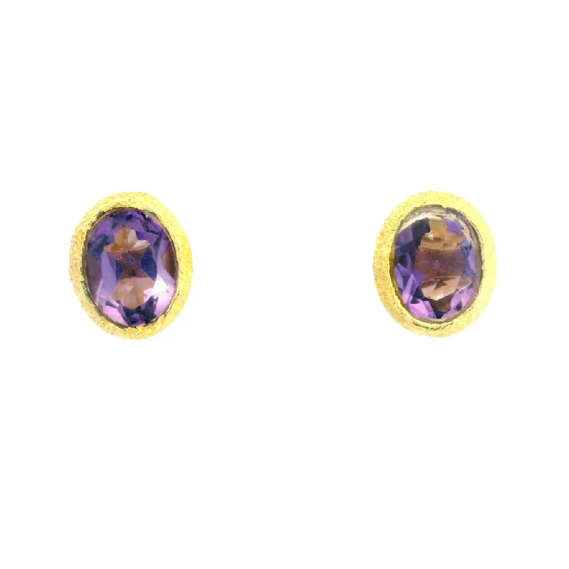 Grab Exquisite Jewelry At The Lowest Prices 18K Yellow Gold Vermeil Oval Amethyst Stud Earrings