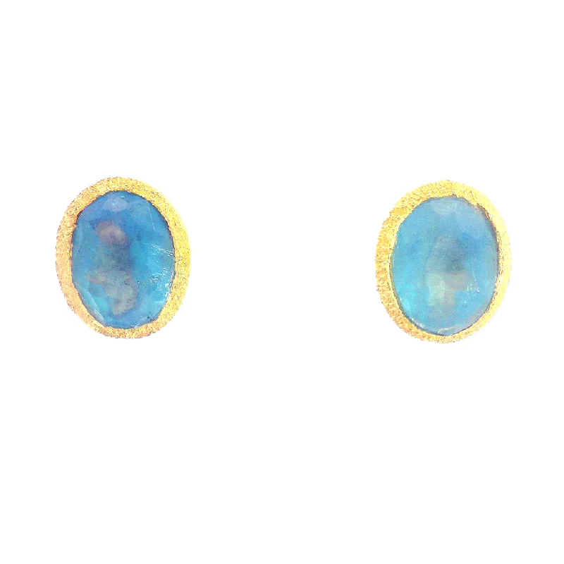 Huge Savings On Premium Jewelry Styles 18K Yellow Gold Vermeil Oval Aquamarine Stud Earrings