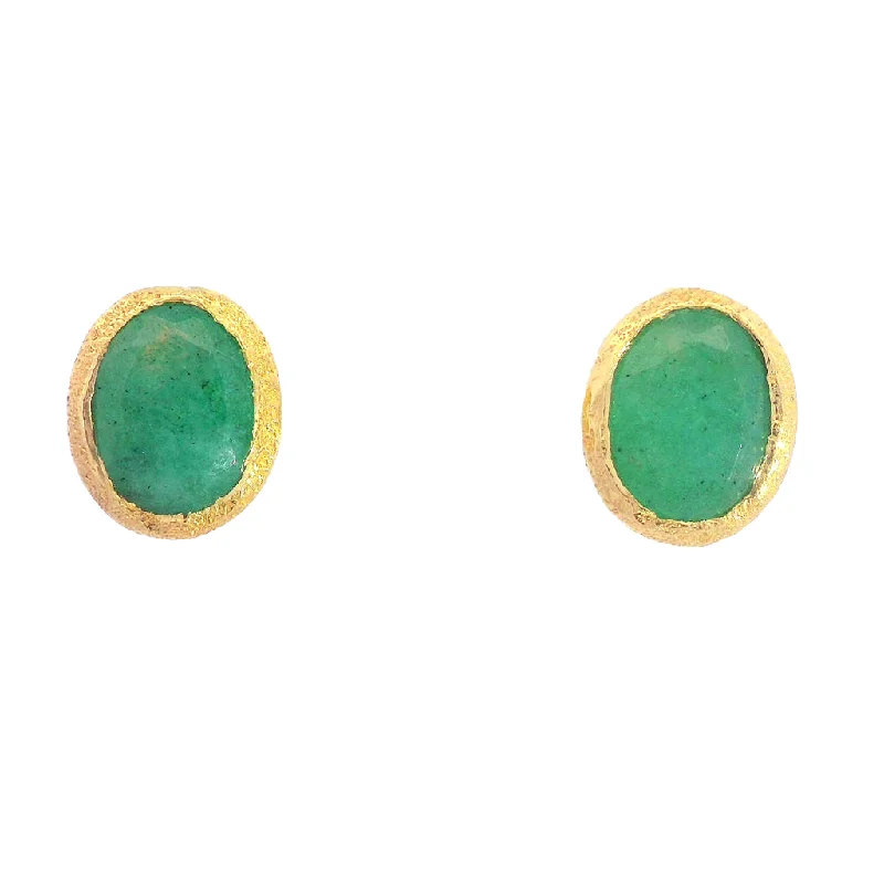 Breathtaking Jewelry At Limited-Time Savings 18K Yellow Gold Vermeil Oval Emerald Stud Earrings