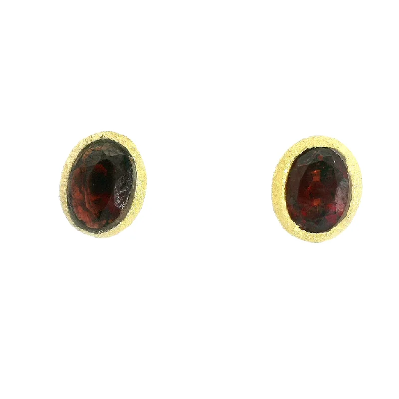 Must-Have Jewelry At Unbelievable Discounts 18K Yellow Gold Vermeil Oval Garnet Stud Earrings