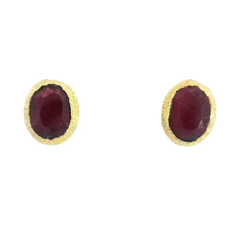 Last Chance To Shop High-End Jewelry At Markdown Prices 18K Yellow Gold Vermeil Oval Ruby Stud Earrings