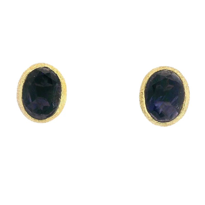 Timeless Elegance Now At Special Discounts 18K Yellow Gold Vermeil Oval Sapphire Stud Earrings